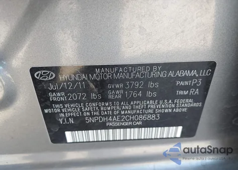 2012 Hyundai Elantra Gls из США, поврежденный, VIN 5NPDH4AE2CH086883